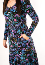 Odessa Mystical Moths Print Cotton Midaxi Dress