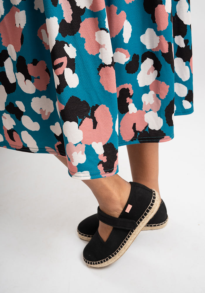 Odine Pretty Animal Print Tiered Hem Midi Dress