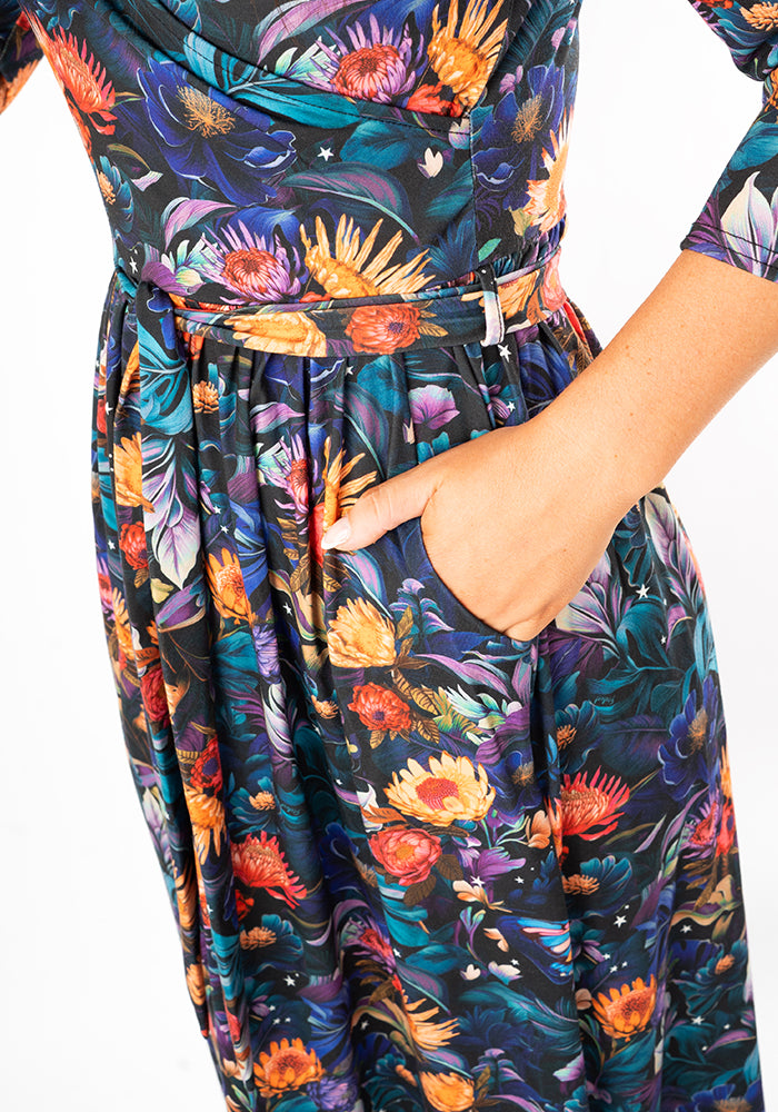 Sixth angle of Ollivander Full Moon Butterfly Floral Print Midaxi Dress