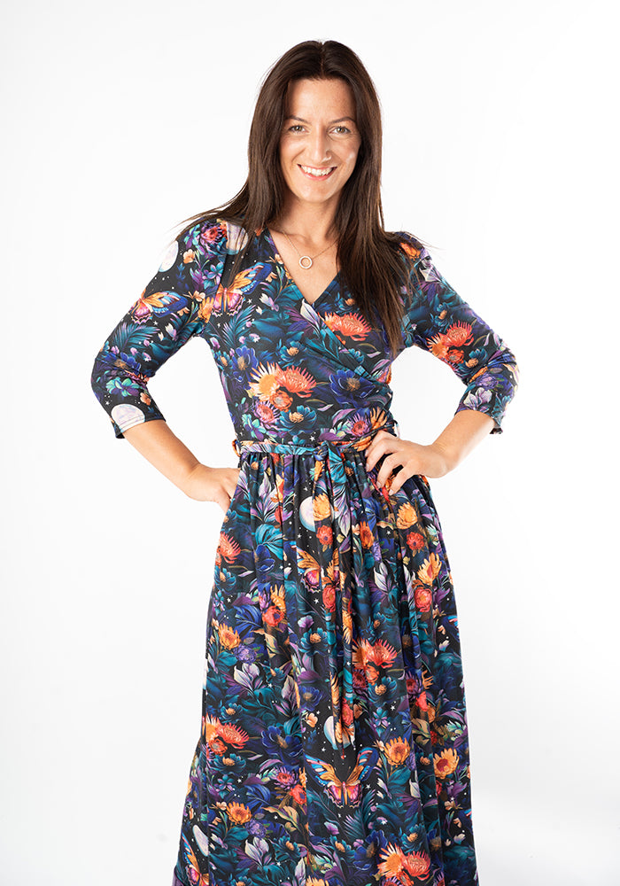 Fifth angle of Ollivander Full Moon Butterfly Floral Print Midaxi Dress