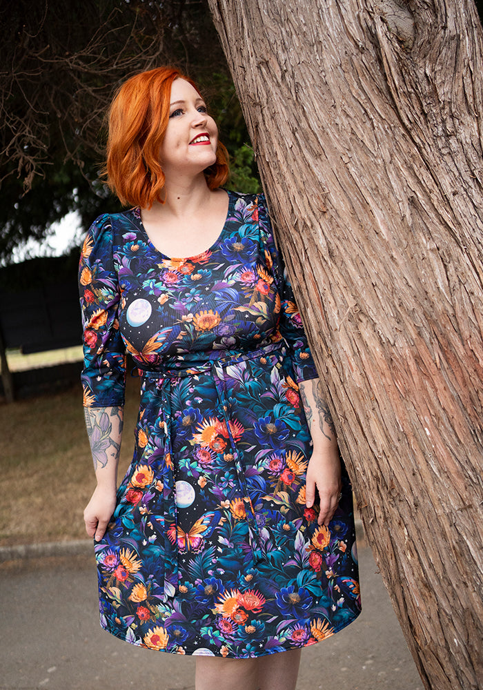 Sixth angle of Oraya Full Moon Butterfly Floral Print Dress