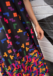 Ona Falling Blocks Border Print Midi Dress
