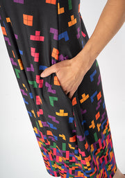 Ona Falling Blocks Border Print Midi Dress