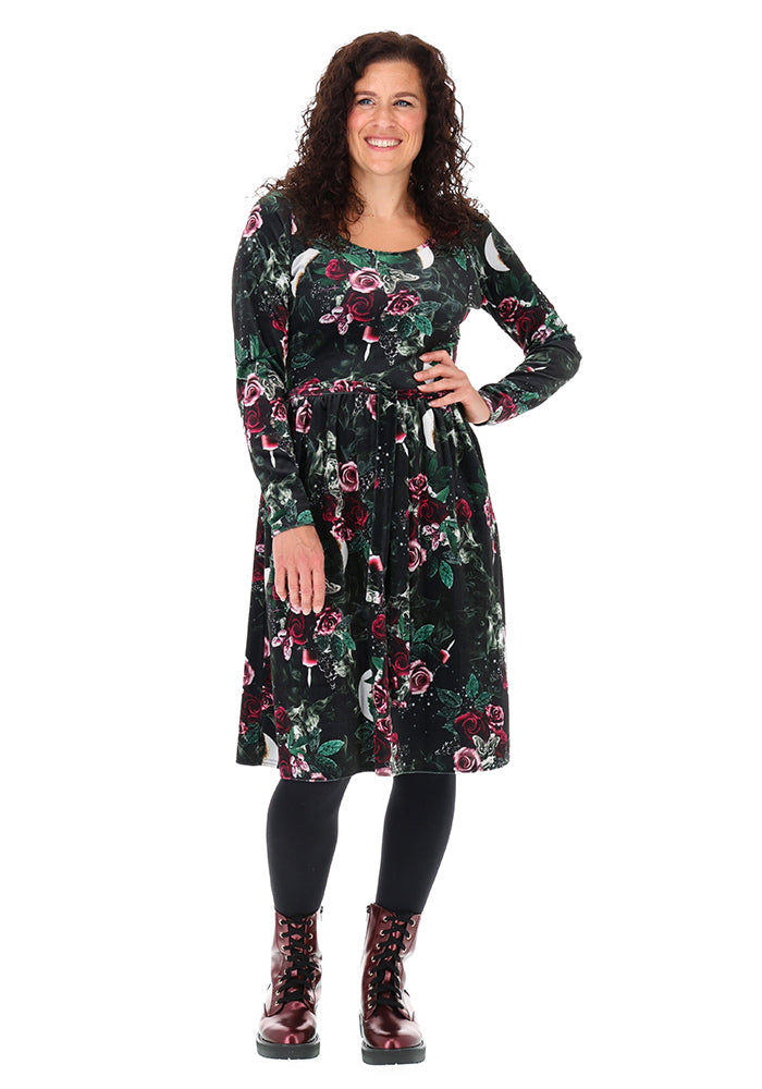Ondine Gothic Rose Velour Print Dress