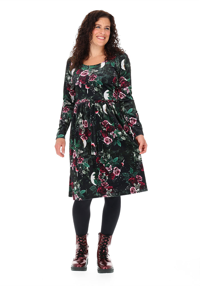 Ondine Gothic Rose Velour Print Dress
