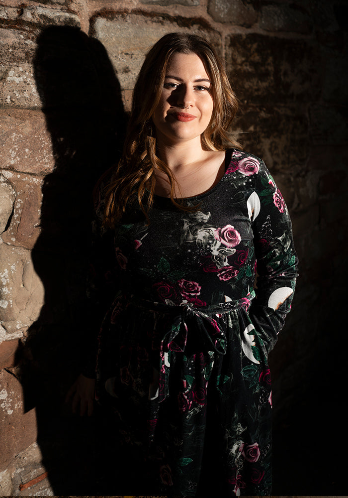 Ondine Gothic Rose Velour Print Dress