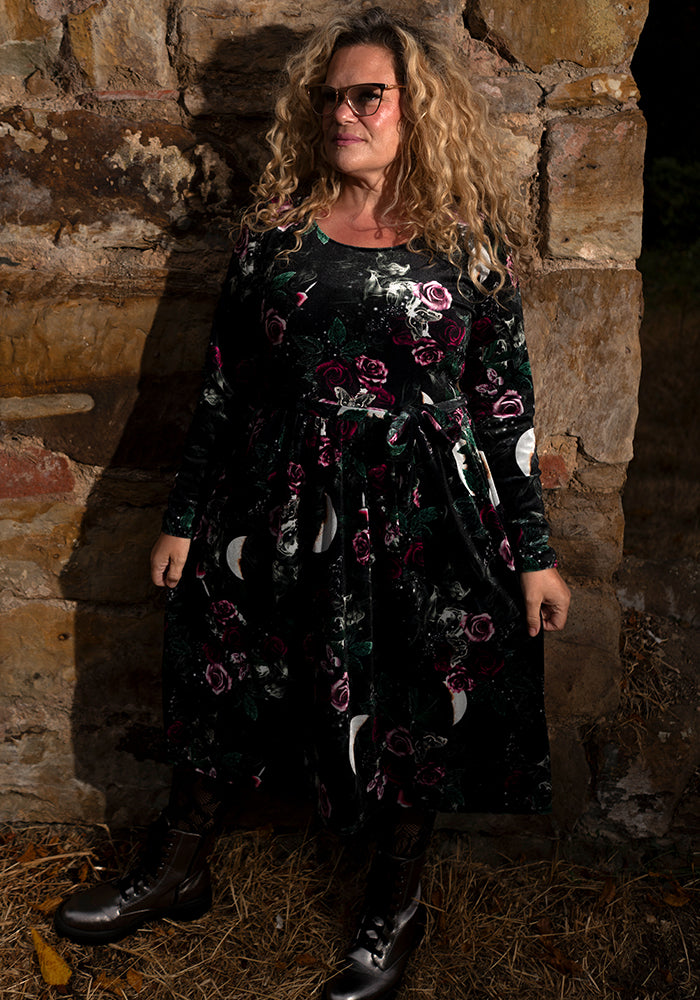 Ondine Gothic Rose Velour Print Dress