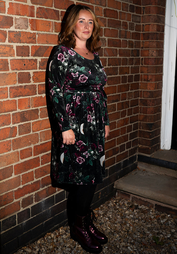 Ondine Gothic Rose Velour Print Dress