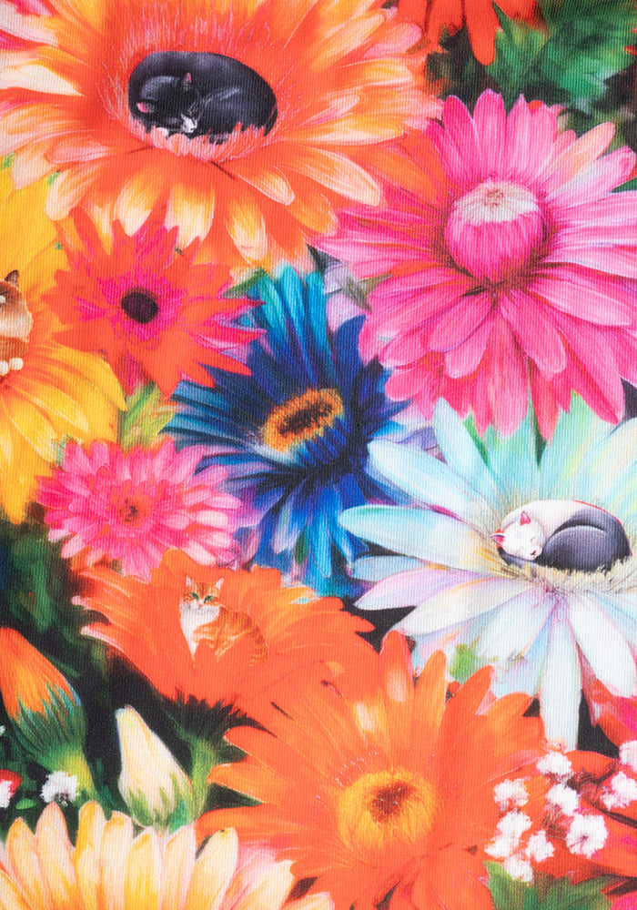 Front view of Ollina Cat Bouquet Print Midi Dress