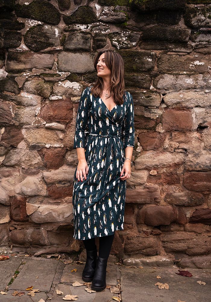 Opaline Penguin Print Cotton Midi Dress