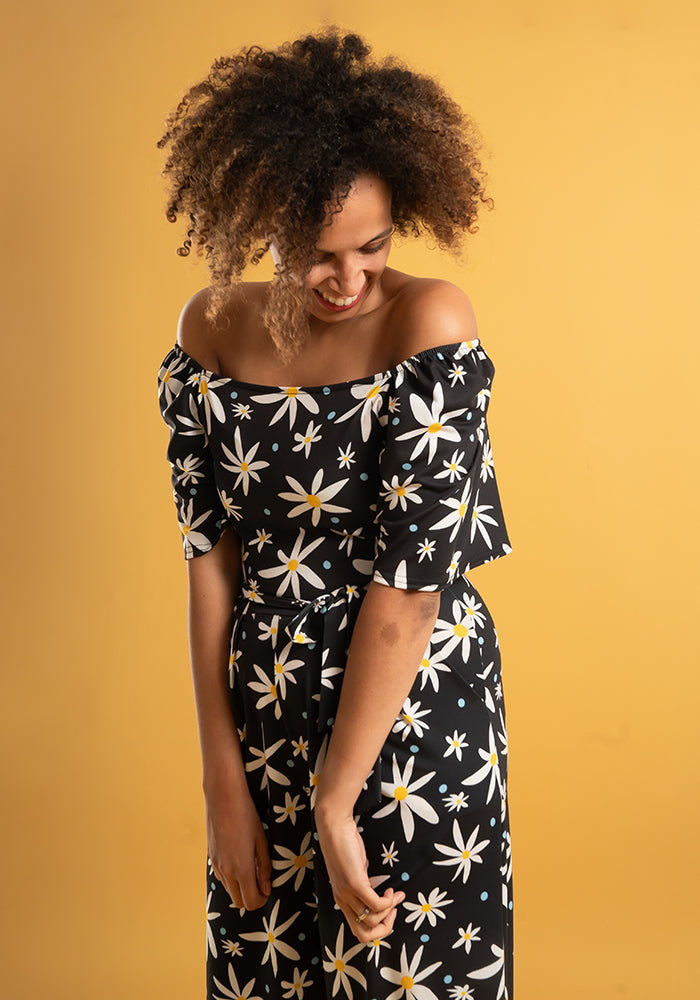 Ophelia Mono Daisy Print Culotte Leg Jumpsuit