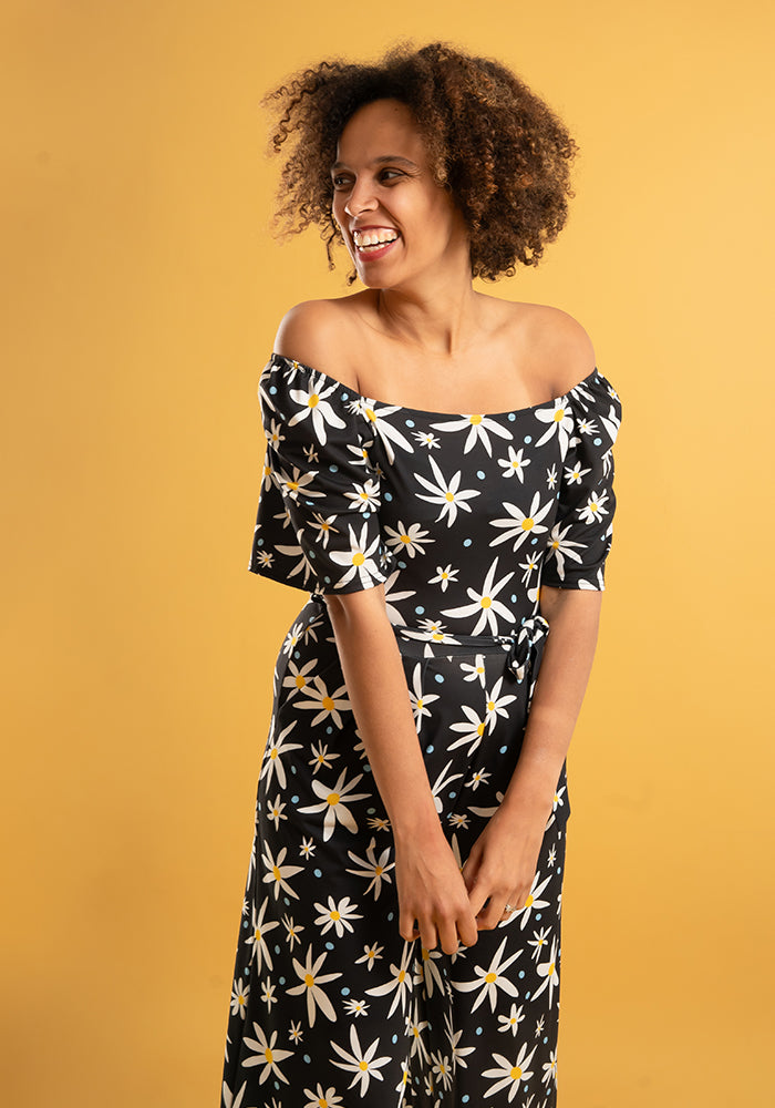 Ophelia Mono Daisy Print Culotte Leg Jumpsuit
