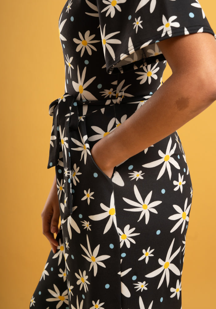 Ophelia Mono Daisy Print Culotte Leg Jumpsuit