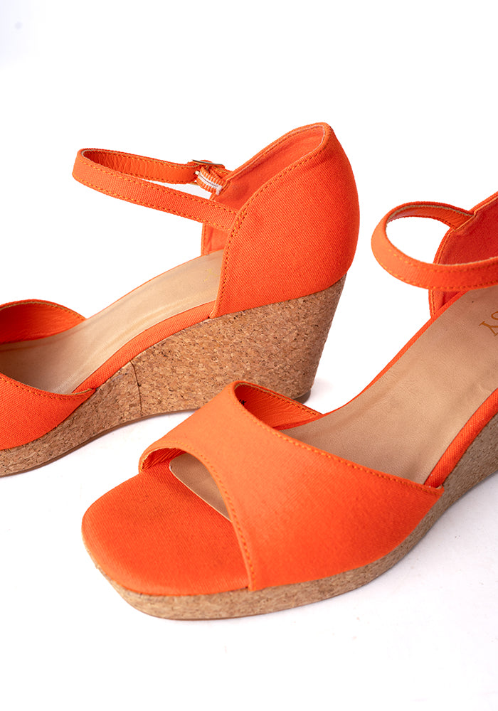 Popsy Orange Cork Heel Wedges