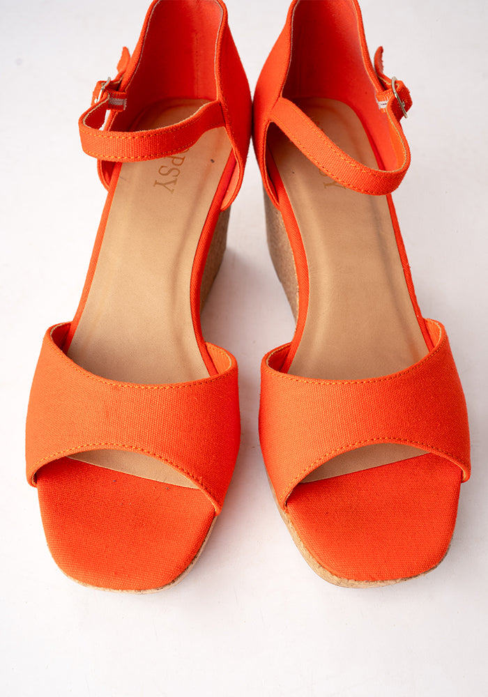 Second angle of Popsy Orange Cork Heel Wedges