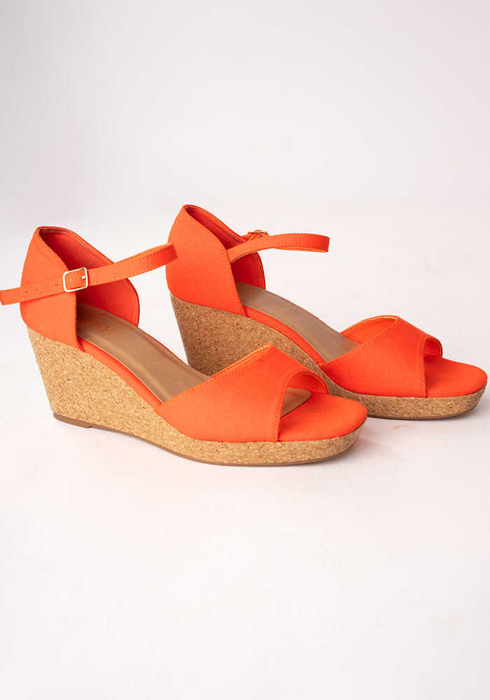 Popsy Orange Cork Heel Wedges