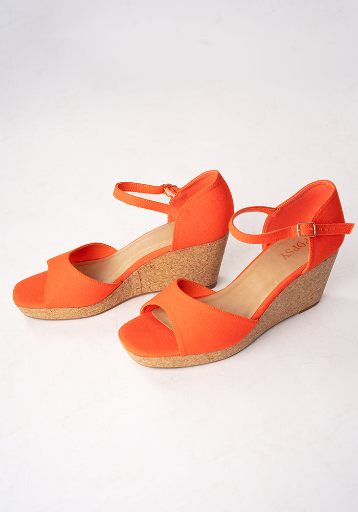 Eighth angle of Popsy Orange Cork Heel Wedges