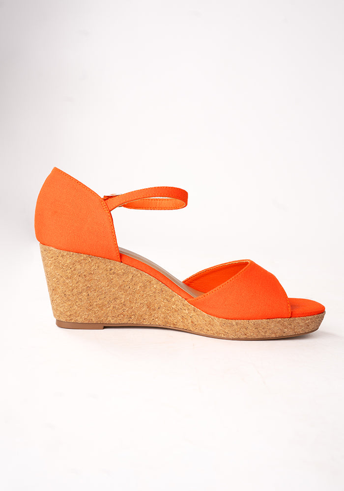 Third angle of Popsy Orange Cork Heel Wedges