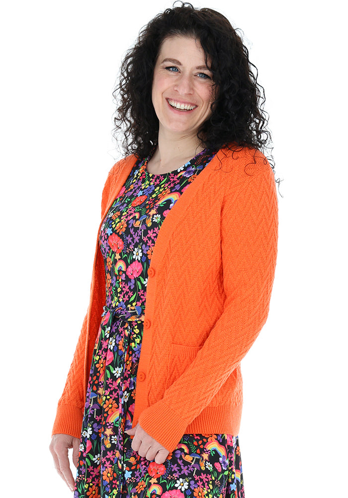 Third angle of Orange Chevron Knit Cardigan