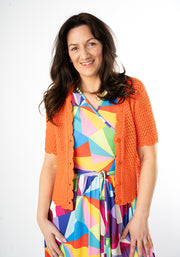 Orange Scallop Short Sleeve Cardigan