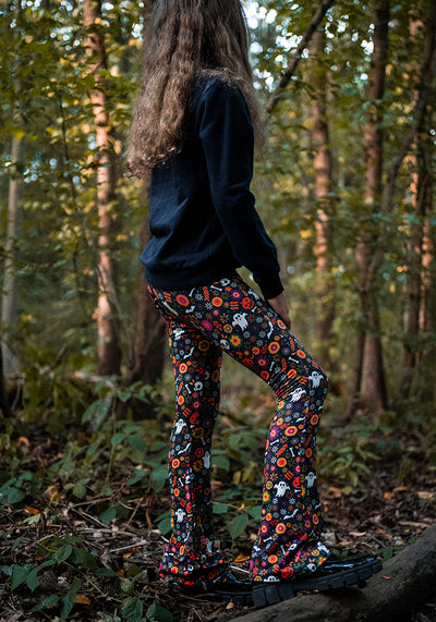Children's Orange Ditsy Halloween Ghost Print Flare Leggings