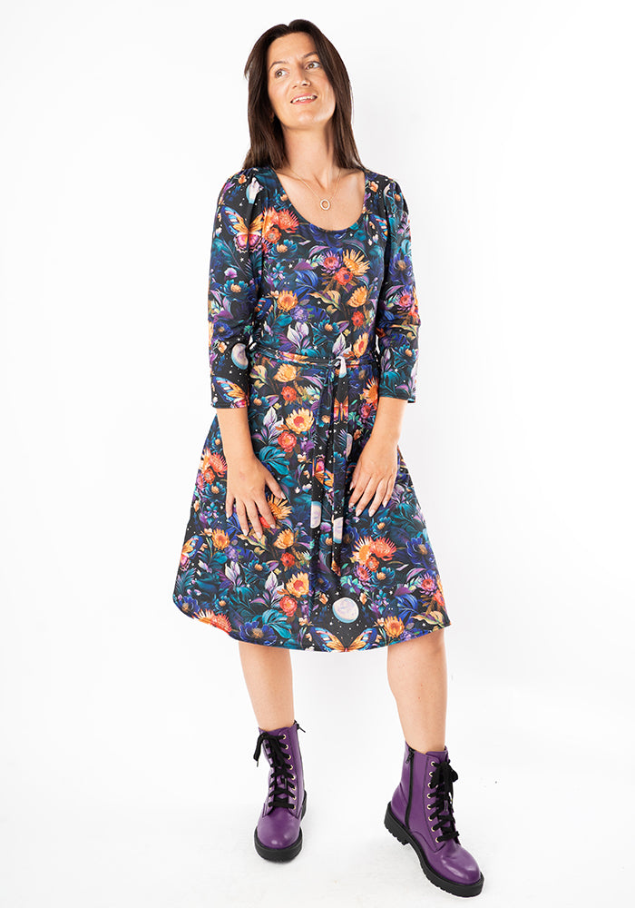 Third angle of Oraya Full Moon Butterfly Floral Print Dress
