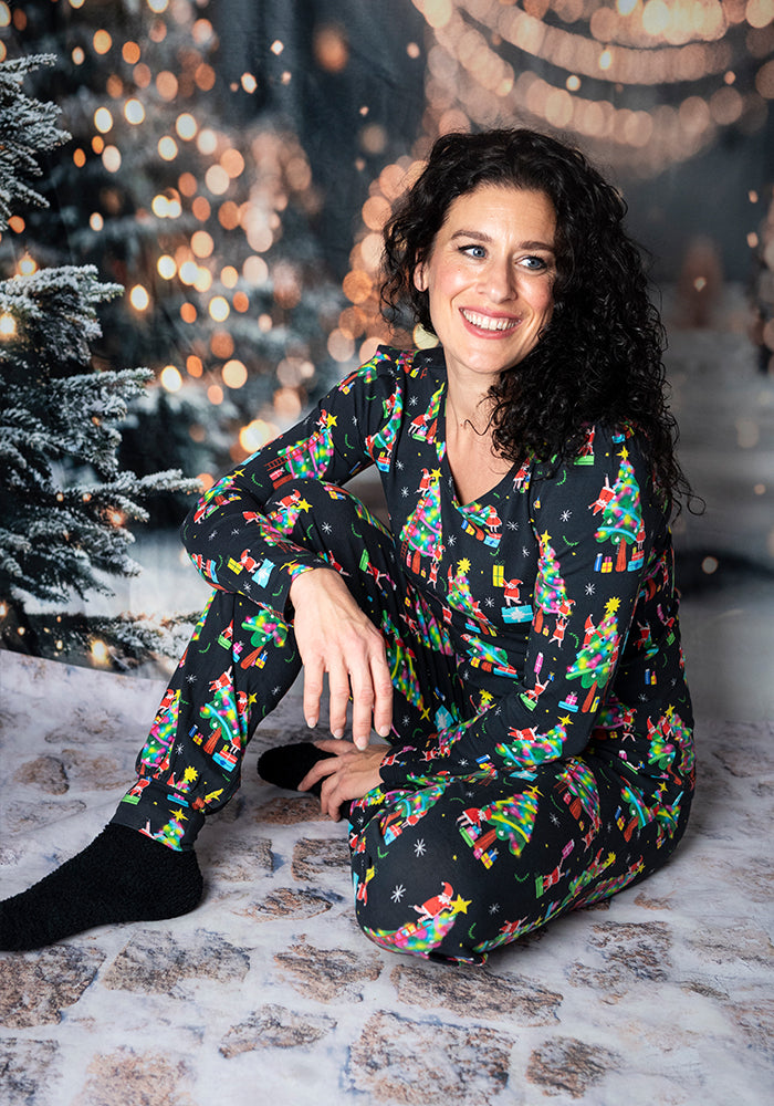 Oren Elves Christmas Trees Print Tapered Leg Pyjama Set