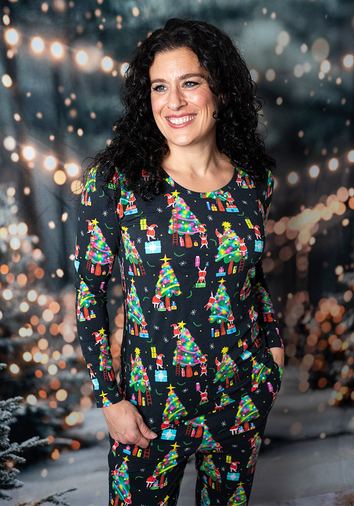 Oren Elves Christmas Trees Print Tapered Leg Pyjama Set