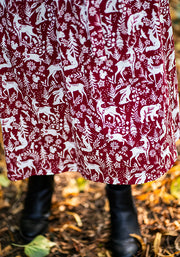Orin Red Winter Woodland Print Cotton Midi Dress