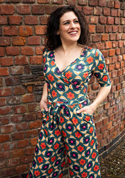 Orson Retro Bird Print Culotte Leg Jumpsuit