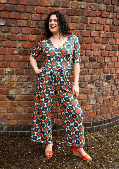 Orson Retro Bird Print Culotte Leg Jumpsuit