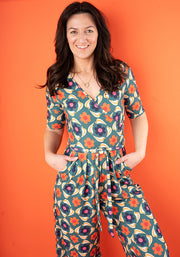 Orson Retro Bird Print Culotte Leg Jumpsuit