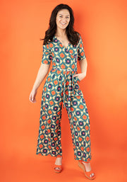 Orson Retro Bird Print Culotte Leg Jumpsuit