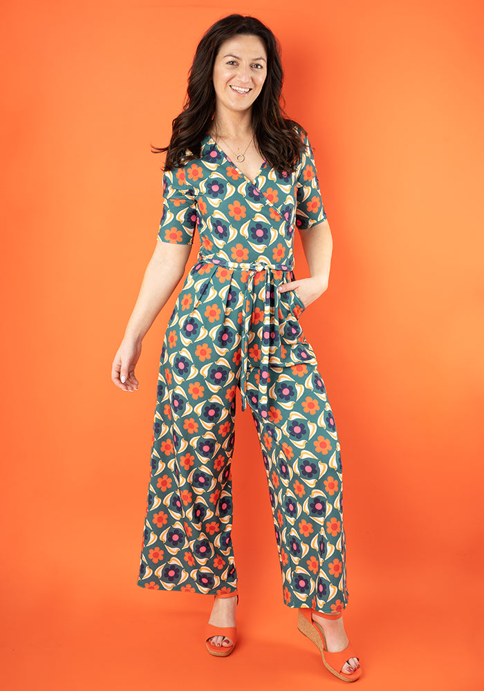Orson Retro Bird Print Culotte Leg Jumpsuit