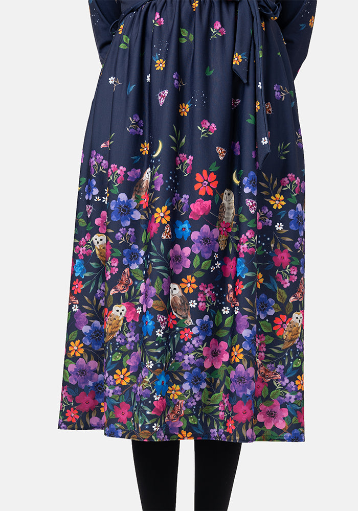 Otto Owl Garden Border Print Midi Dress