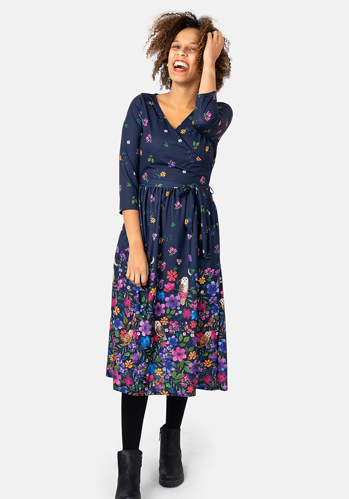 Otto Owl Garden Border Print Midi Dress