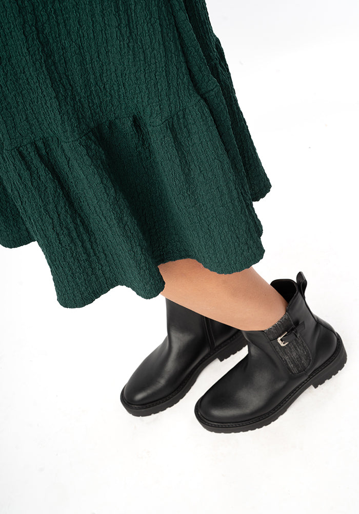 Seventh angle of Owena Bottle Green 2 Tiered Dress