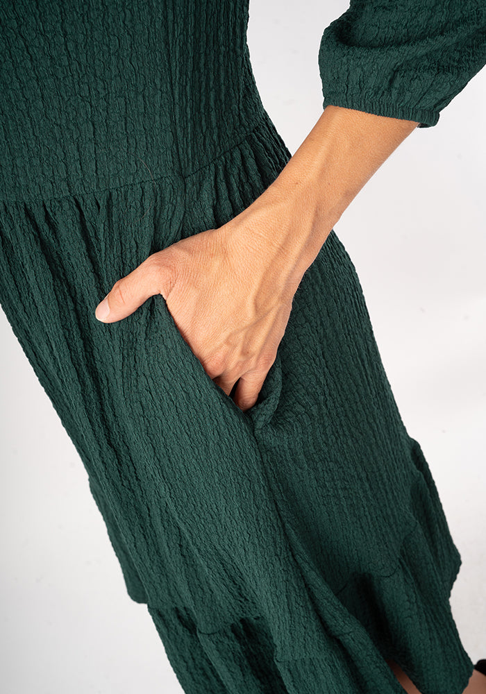 Fourth angle of Owena Bottle Green 2 Tiered Dress