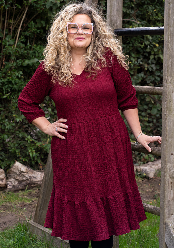 Front view of Owena Wine 2 Tiered Dress