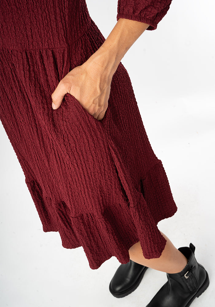 Seventh angle of Owena Wine 2 Tiered Dress