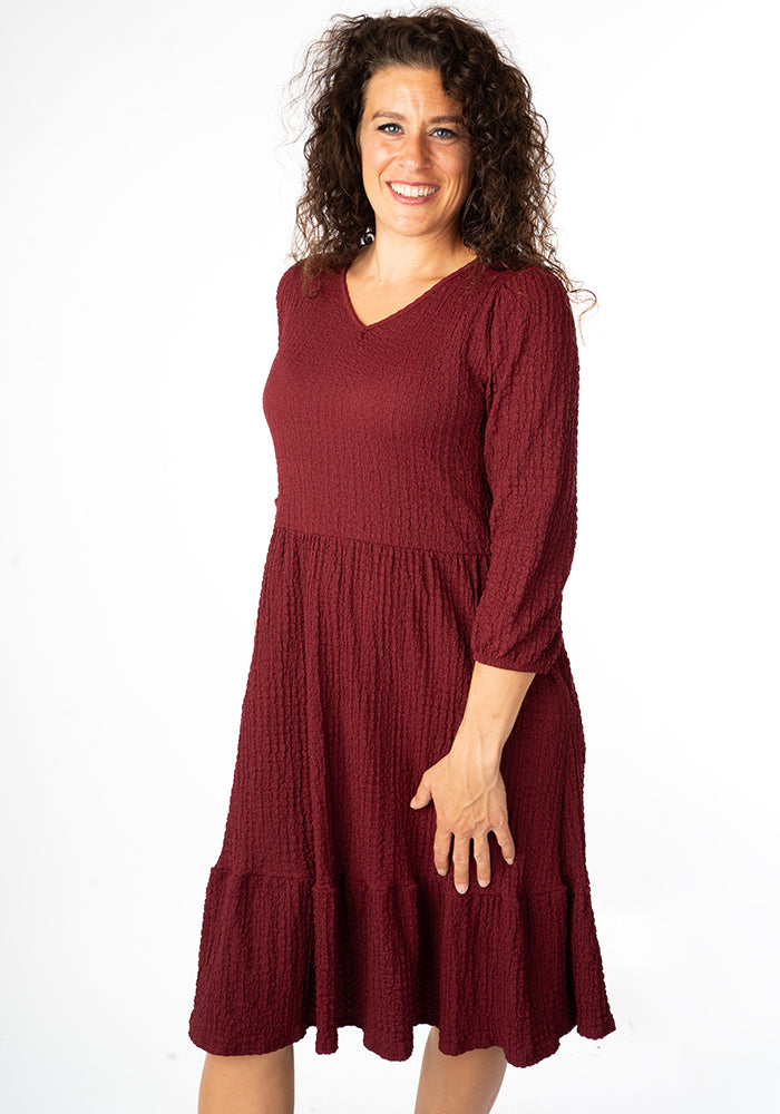 Sixth angle of Owena Wine 2 Tiered Dress