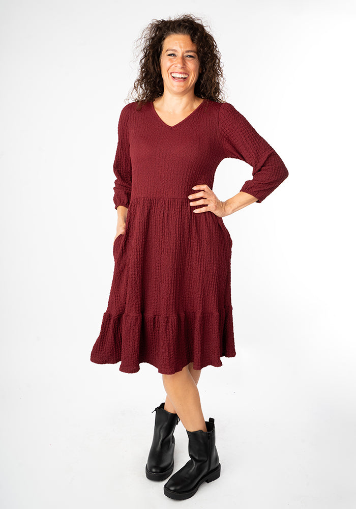 Fourth angle of Owena Wine 2 Tiered Dress