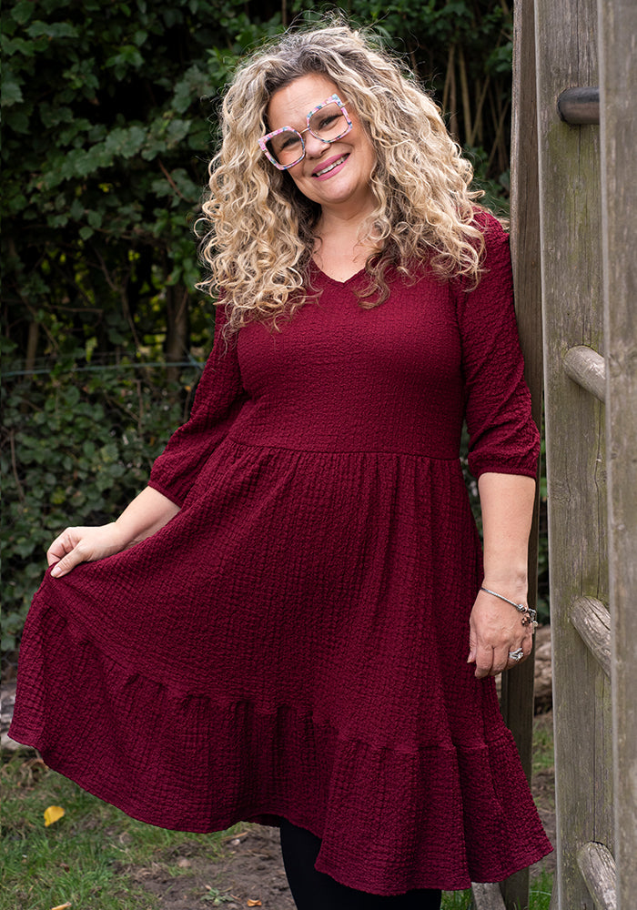 Fifth angle of Owena Wine 2 Tiered Dress