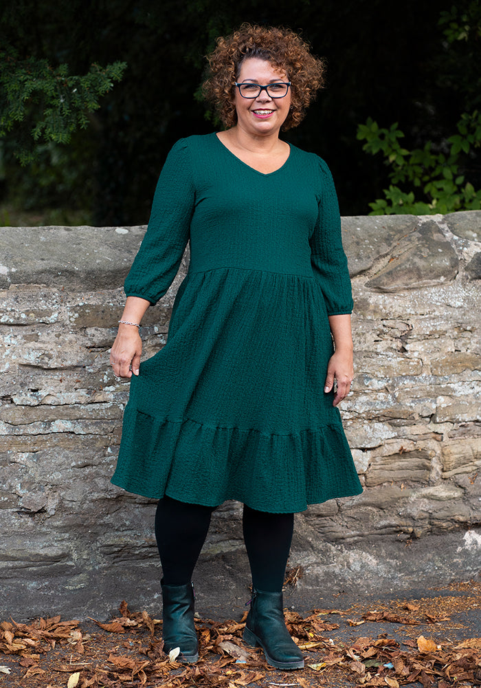 Ninth angle of Owena Bottle Green 2 Tiered Dress