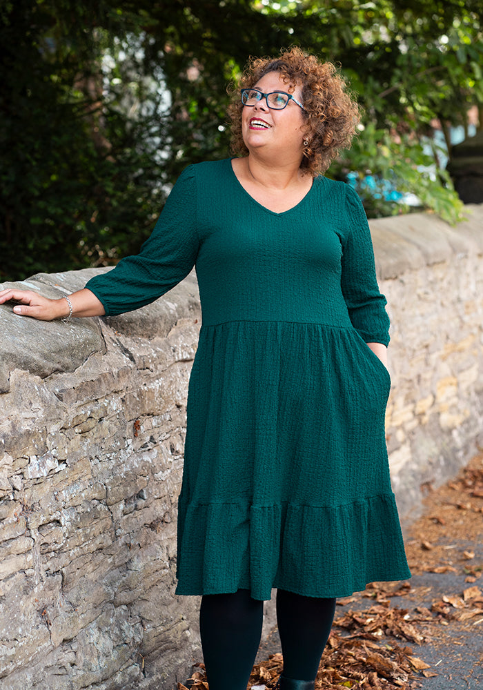 Fifth angle of Owena Bottle Green 2 Tiered Dress