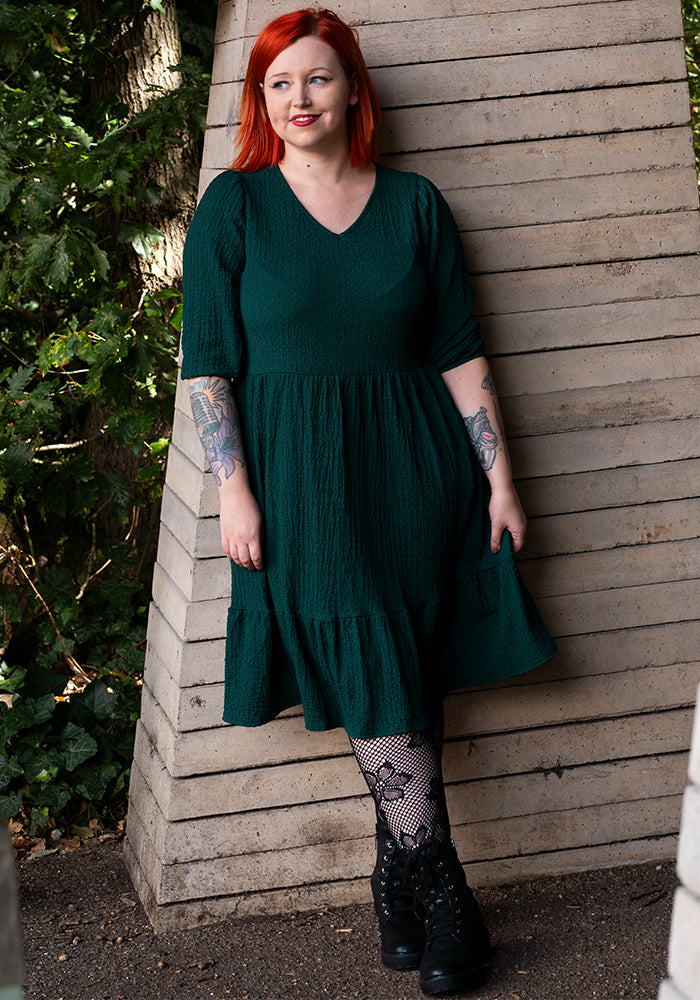 Tenth angle of Owena Bottle Green 2 Tiered Dress