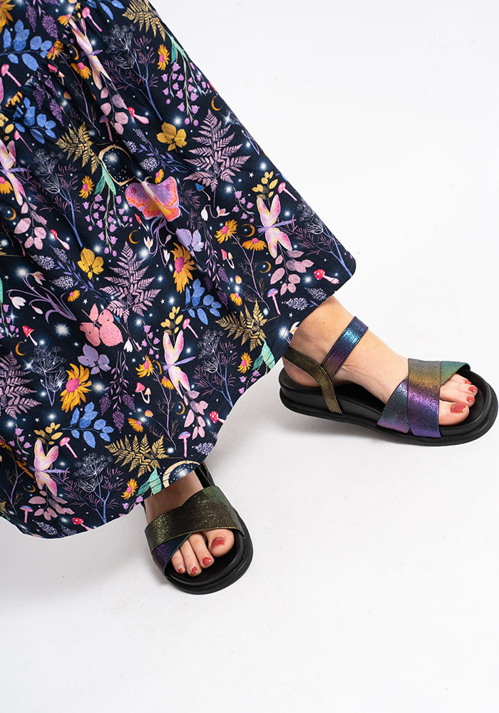 Oyster Magic Moth Print Tiered Hem Viscose Midaxi Dress