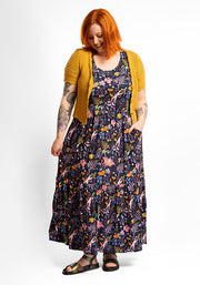 Oyster Magic Moth Print Tiered Hem Viscose Midaxi Dress