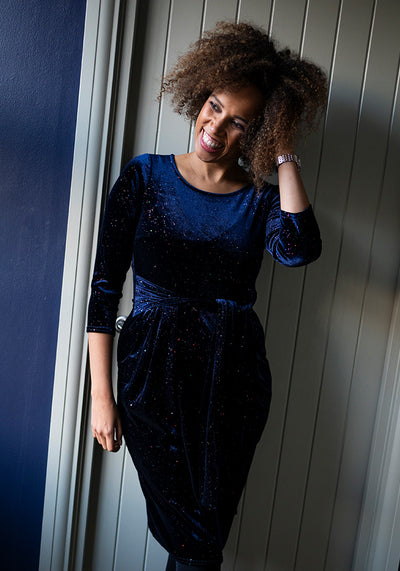 Phoenix Navy Sparkle Velvet Dress