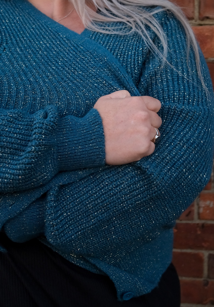 Teal & Gold Lurex Cardigan